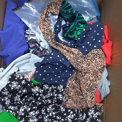 APPROXIMATELY 25 ASSORTED CLOTHING PRODUCTS IN VARIOUS STYLES & SIZES TO INCLUDE PANTS, T-SHIRTS, DRESSES ETC