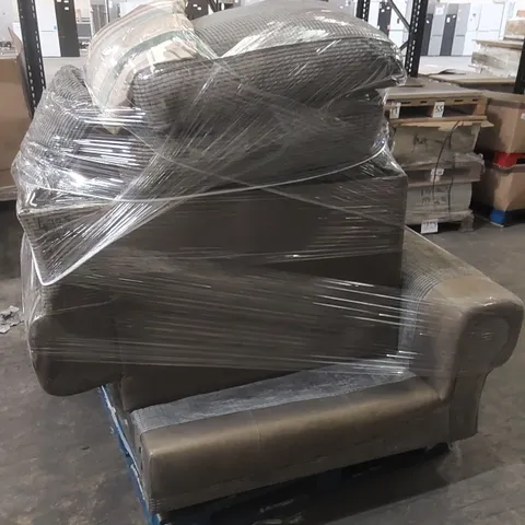 2 X PALLETS TO CONTAIN A SINGULAR FABRIC UPHOLSTERED CORNER SOFA 