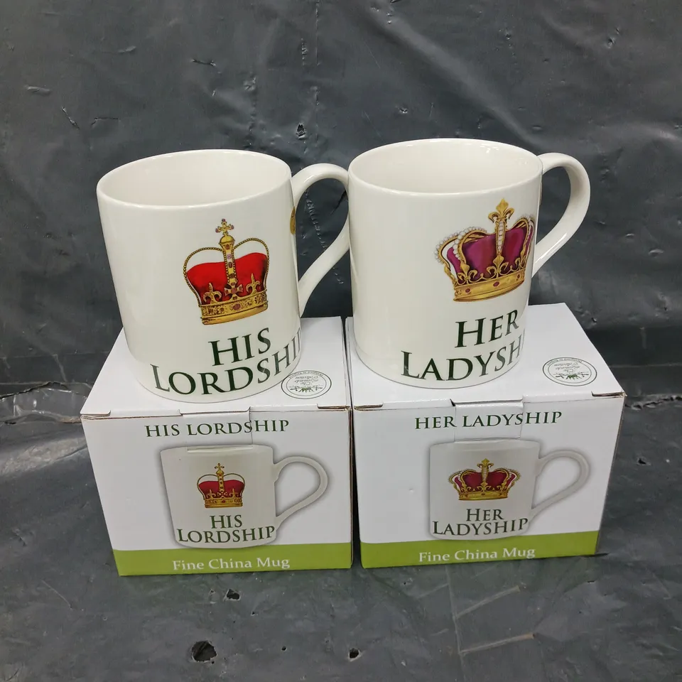 BOXED HIS LORDSHIP & LADYSHIP FINE CHINA MUGS - COLLECTION ONLY 