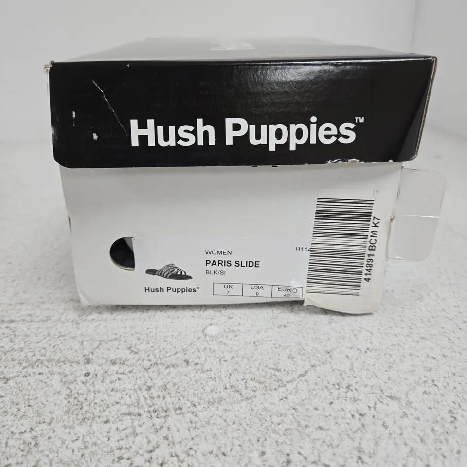 HUSH PUPPIES PARIS SLIDE - WOMEN'S BLACK RHINESTONE-STRAP SANDALS, UK 7 (EU 40)