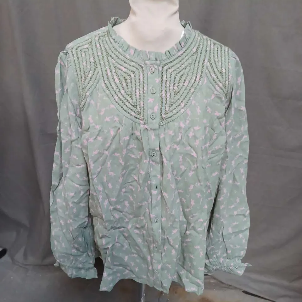 LILY AND LIONEL DOVE FEARNE BLOUSE IN MOSS CREPE GREEN SIZE 14