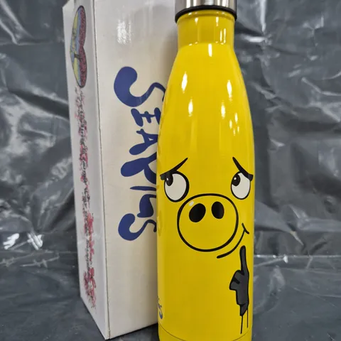 BOX OF APPROXIMATELY 30 SEAPIGS WATER BOTTLES IN YELLOW