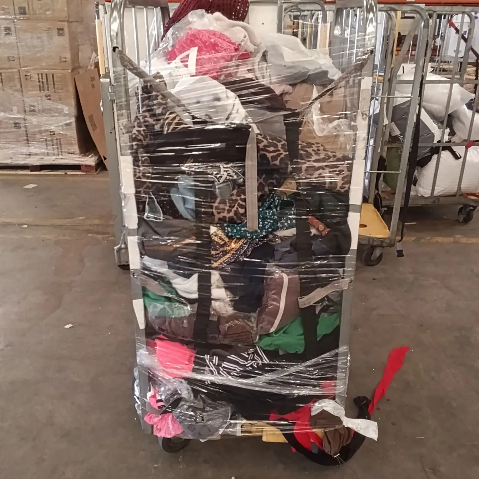 CAGE OF ASSORTED DESIGNER CLOTHING PIECES ( CAGE NOT INCLUDED )