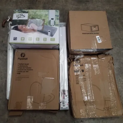 PALLET CONTAINING ASSORTED PRODUCTS INCLUDING TOILET SEAT, ROLLER BLIND, SHOE BOXES & HEATED THROW BLANKET