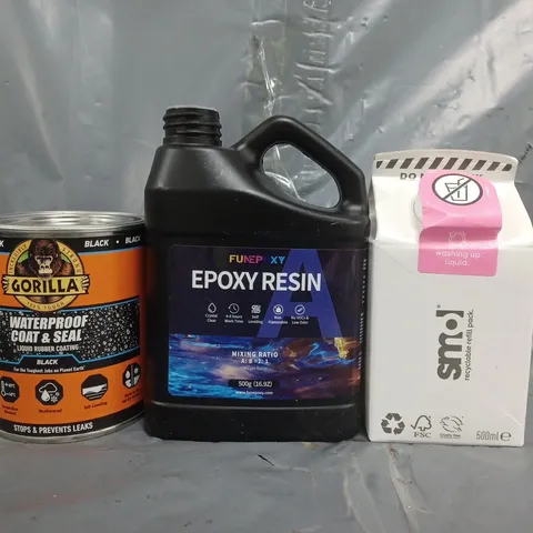 APPROXIMATELY 10 ASSORTED HOUSEHOLD ITEMS TO INCLUDE WASHING UP LIQUID, EPOXY RESIN, ETC - COLLECTION ONLY