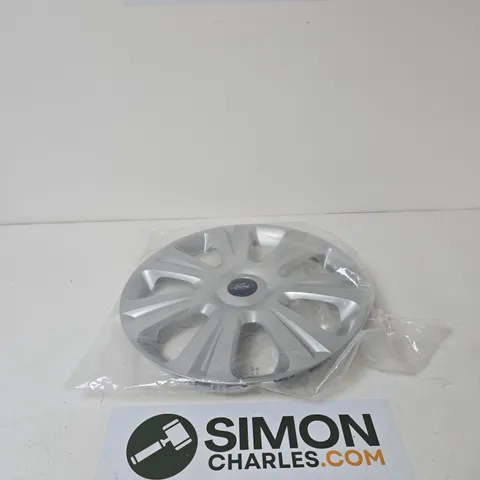 CAGE OF APPROXIMATELY 8 ASSORTED ITEMS TO INCLUDE SILVER FRAME, FORD HUB CAP ETC