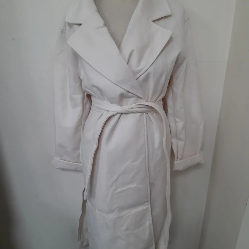 H&M LONGLINE BELTED COAT IN CREAM - EUR L