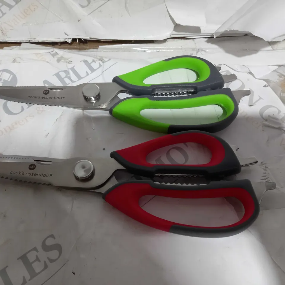 COOK'S ESSENTIALS SET OF 2 MULTI FUNCTION KITCHEN SCISSORS