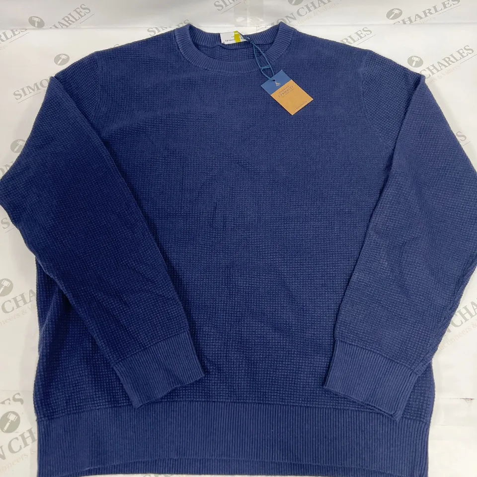 CHARLES TYRWHITT WAFFLE KNIT MERINO COTTON CREW NECK SWEATER IN NAVY SIZE LARYE