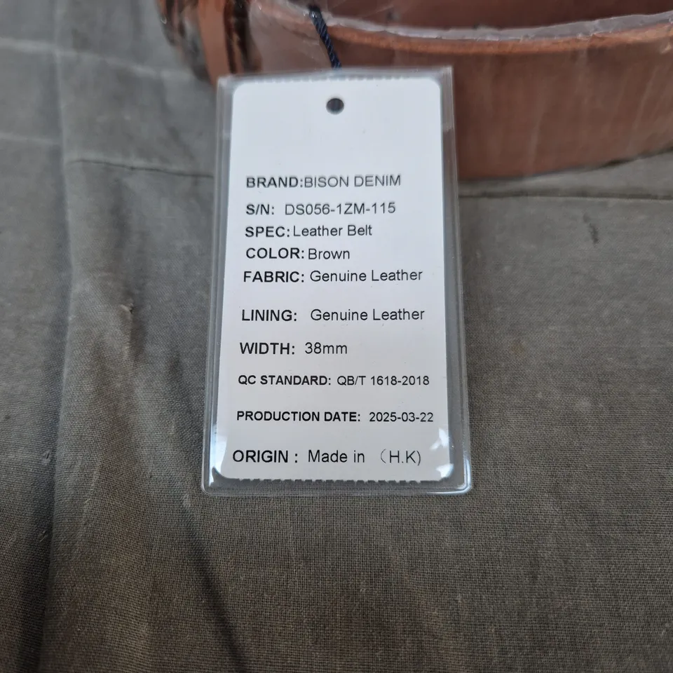 BISON DENIM LEATHER BELT – BROWN, 38MM WIDTH, WITH BOX