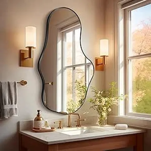 BOXED IRREGULAR WALL MIRROR 65 X 110 CM IN BLACK (1 BOX)