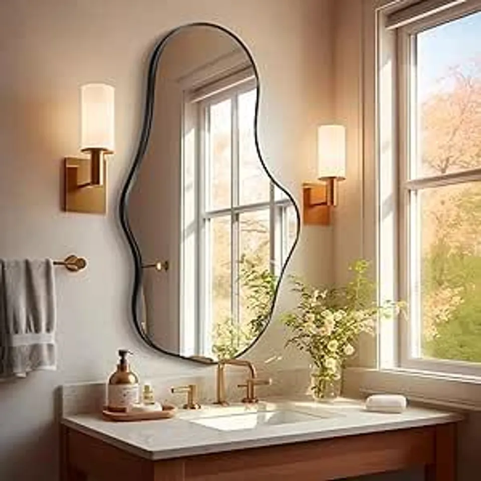 BOXED IRREGULAR WALL MIRROR 65 X 110 CM IN BLACK (1 BOX)
