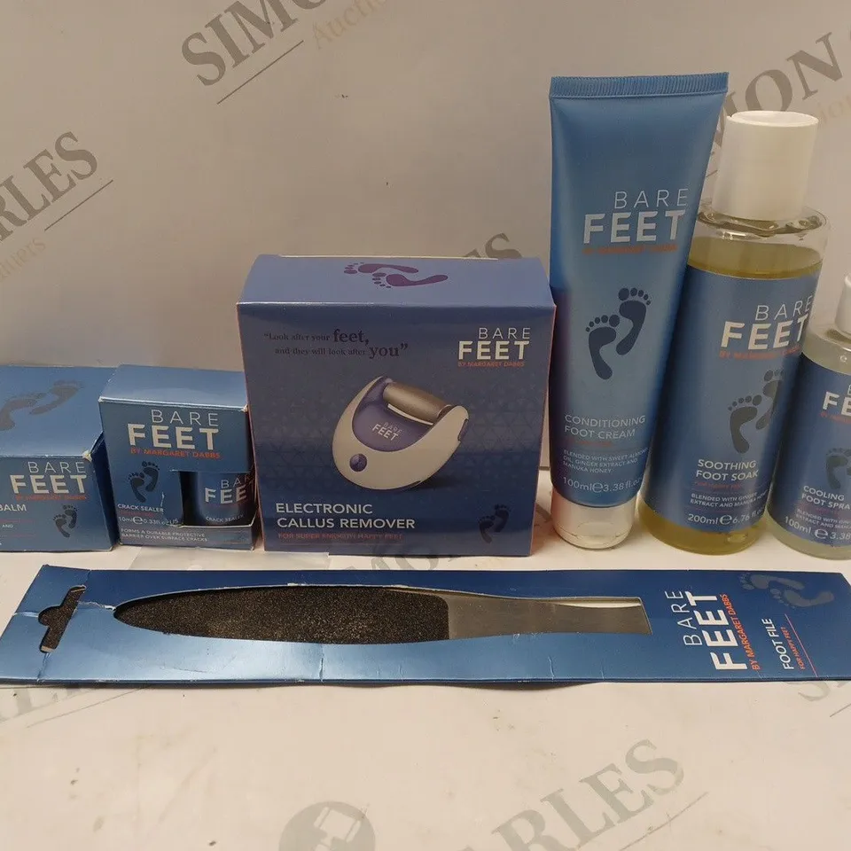 BOX OF APPROXIMATELY 30 BARE FEET COSMETIC PRODUCTS TO INCLUDE SPRAY, FILE, CREAM, ETC