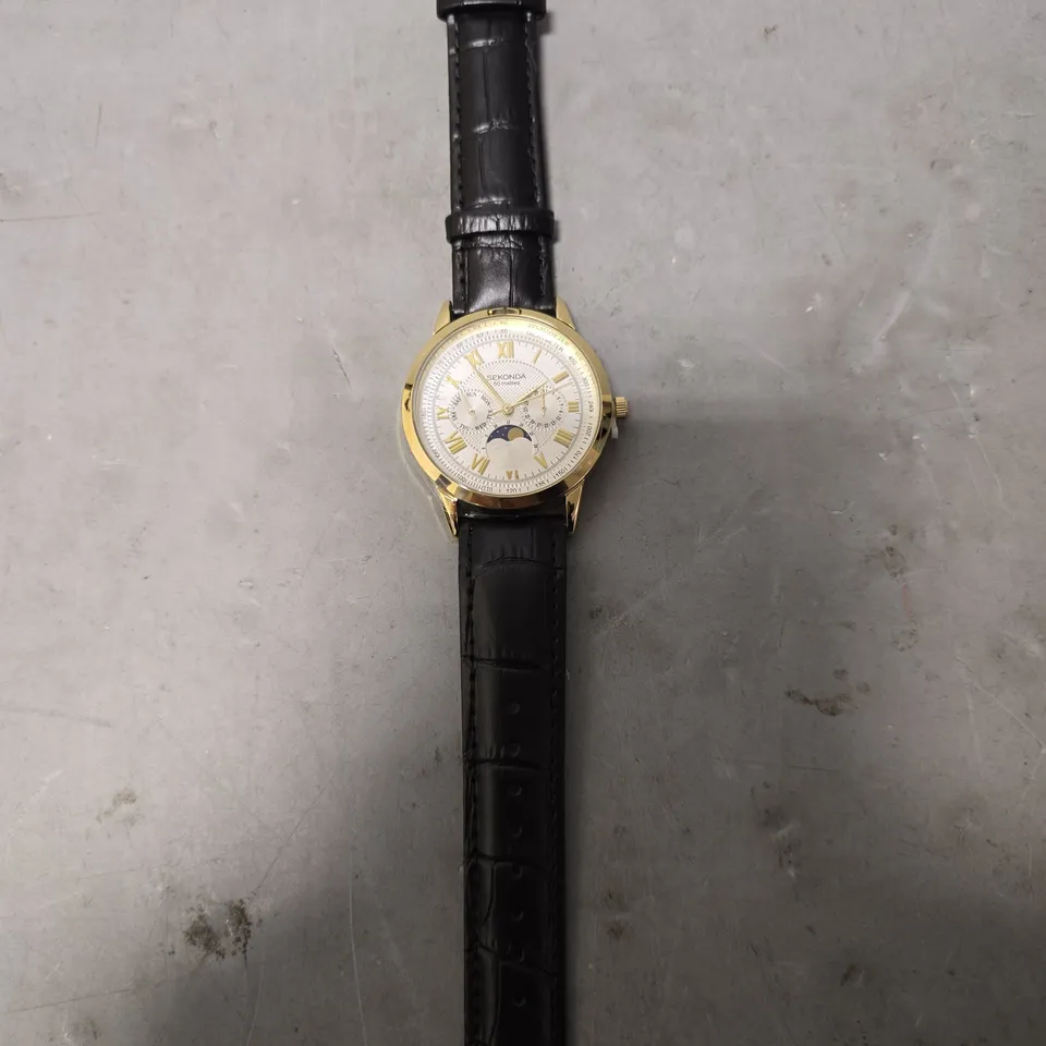 SEKONDA WHITE DIAL FAUX LEATHER STRAP WATCH 