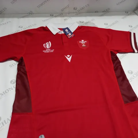 WRU MACRON RED RUGBY SHIRT - L
