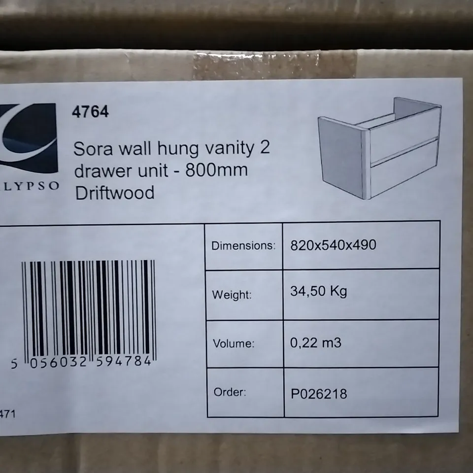 PALLET OF APPROXIMATELY 8x CALYPSO SORA WALL HUNG VANITY 2 DRAWER UNITS