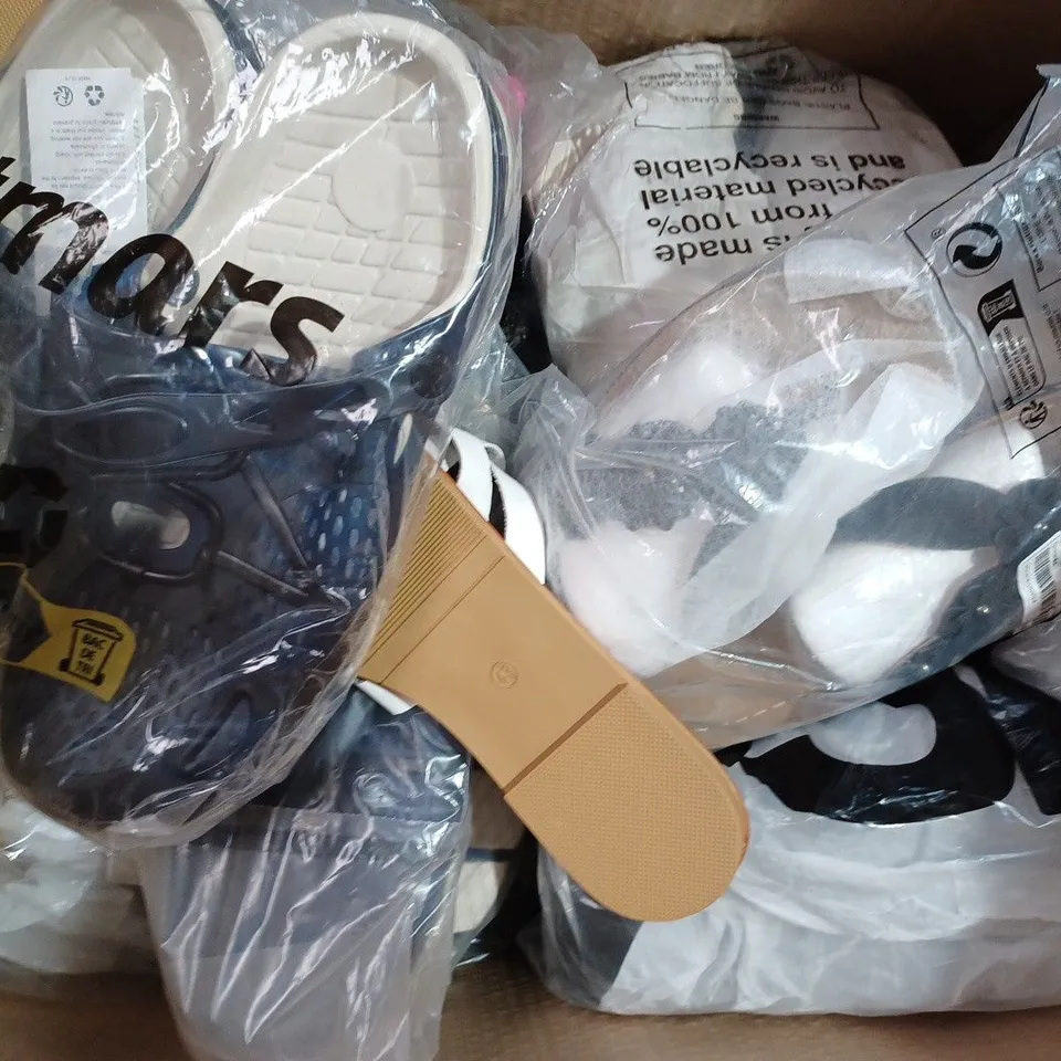BOX OF APPROXIMATELY 20 ASSORTED PAIRS OF SHOES AND FOOTWEAR ITEMS IN VARIOUS SIZES TO INCLUDE HITMARS, MOUNTAIN WAREHOUSE, ETC