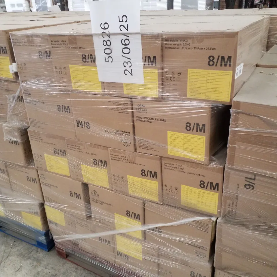 PALLET CONTAINING APPROXIMATELY 700 INTCO VINYL GLOVES 100PK MEDIUM
