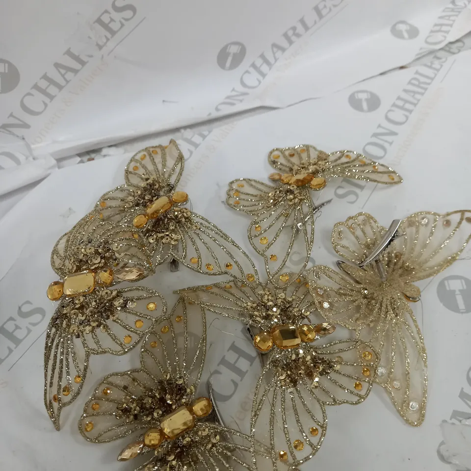 ALISON CORK CLOTHES CLIP SET OF GOLD GLITTER AND CRYSTAL BUTTERFLIES