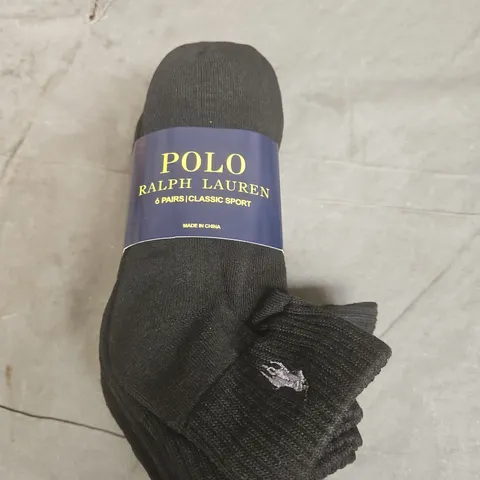 POLO RALPH LAUREN MEN'S SOCKS – 6 PAIRS, CLASSIC SPORT, BLACK (UK 6–12 / US 10–13)