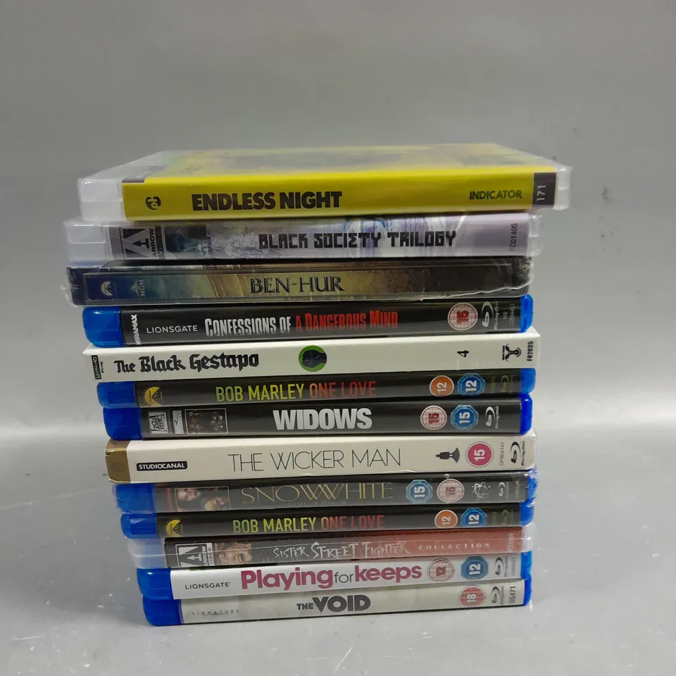 APPROXIMATELY 10 ASSORTED DVD/BLU-RAY FILMS TO INCLUDE BEN-HUR, ONE LOVE, WIDOWS ETC 