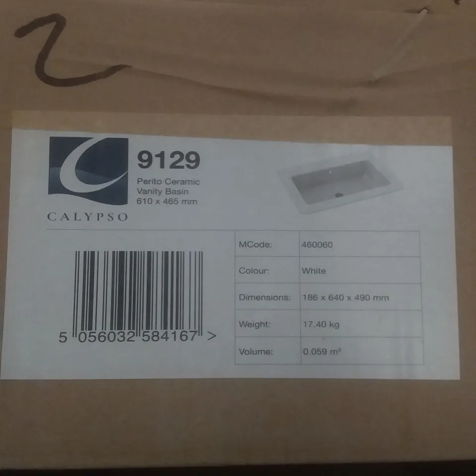 BOXED PERITO CERAMIC VANITY BASIN 61X46.5CM WHITE 