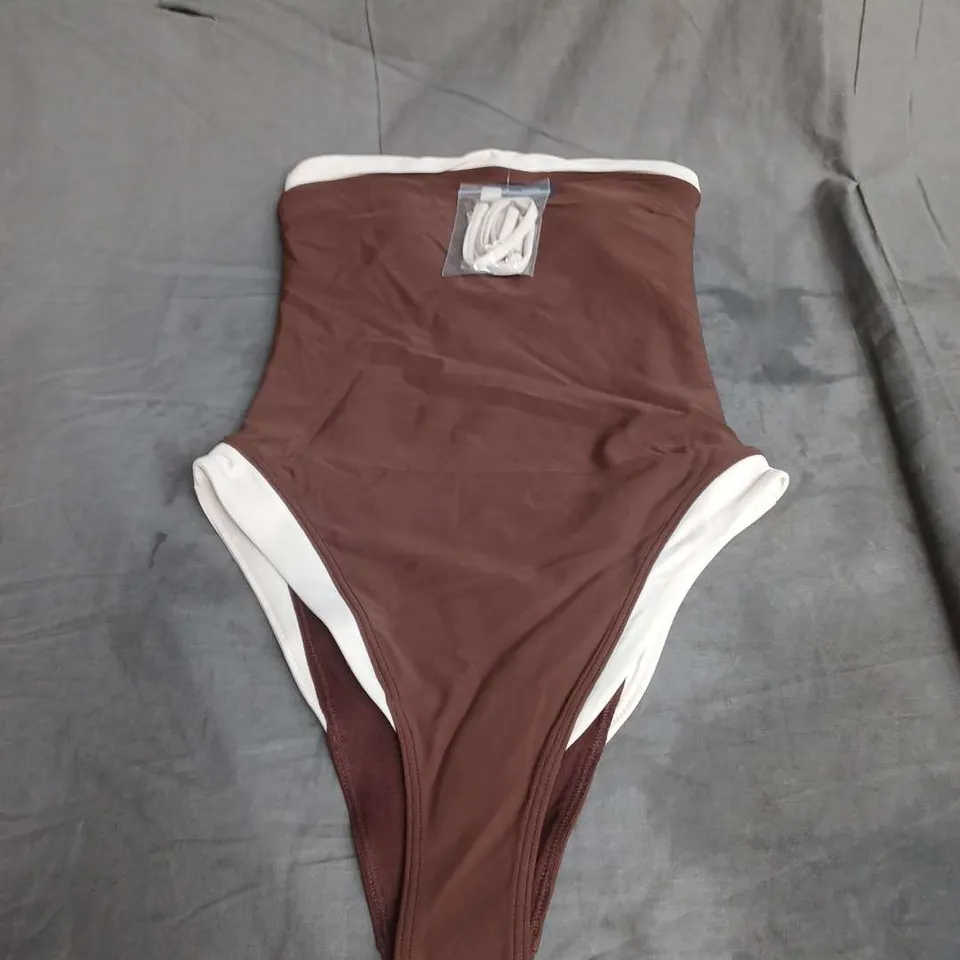 ABERCROMBIE & FITCH TWO TONE CHEEKY SWIMSUIT IN BROWN SIZE XS