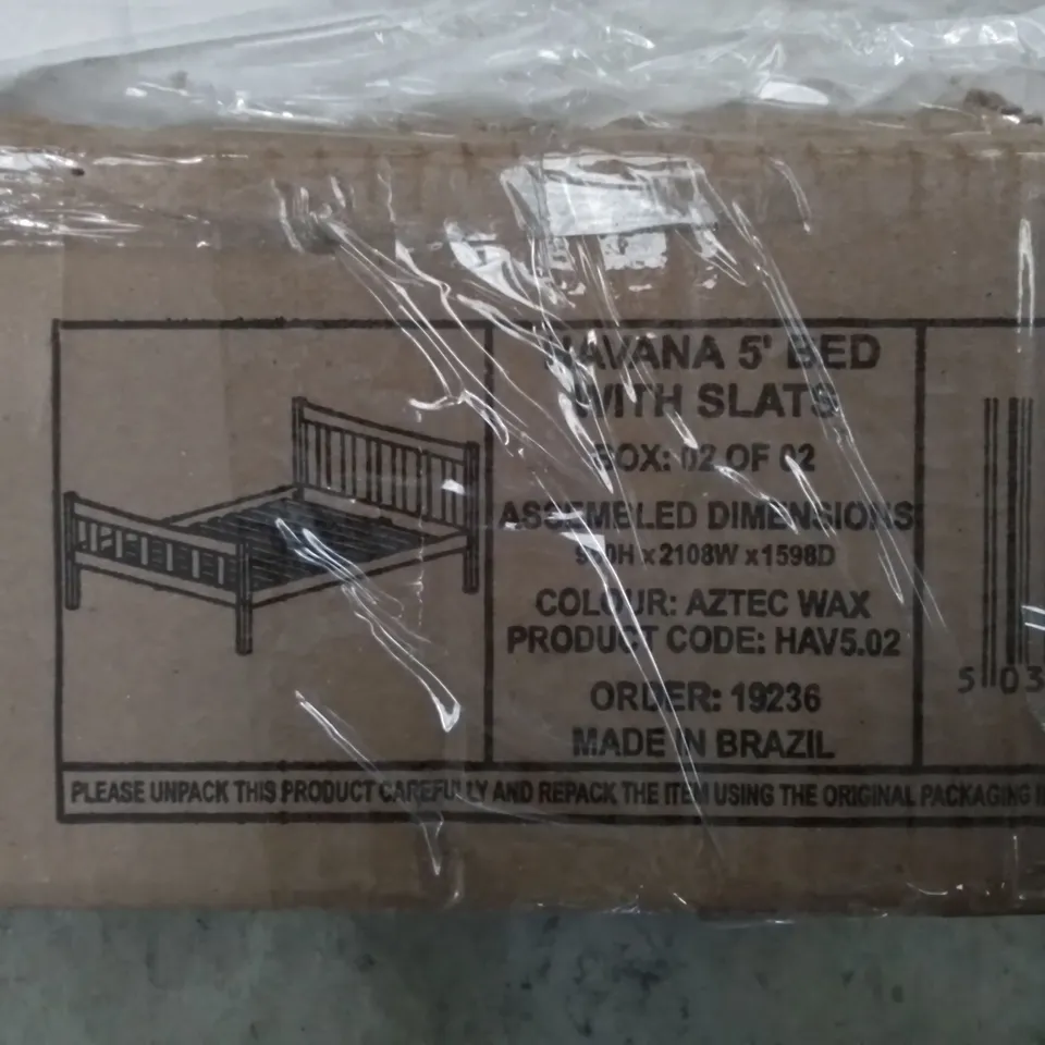 BOXED HAVANA 5FT BED WITH SLATS (BOX 2 OF 2 ONLY, BOX ONE MISSING)