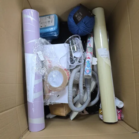 APPROXIMATELY 15 ASSORTED HOUSEHOLD PRODUCTS TO INCLUDE WALLPAPER, YARN, HOME DECOR ETC 