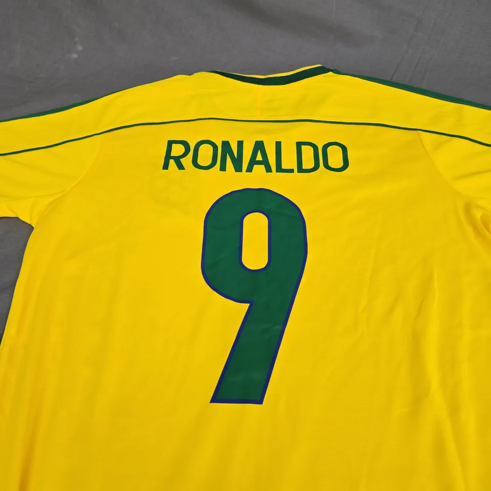 RETRO BRAZIL HOME JERSEY WITH RONALDO 9 SIZE SMALL