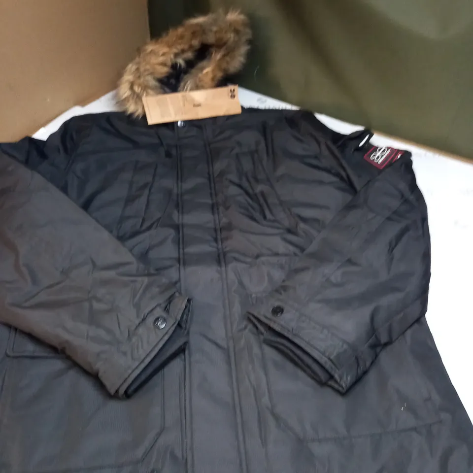 CROSSHATCH FUR HOODED BLACK COAT SIZE XL