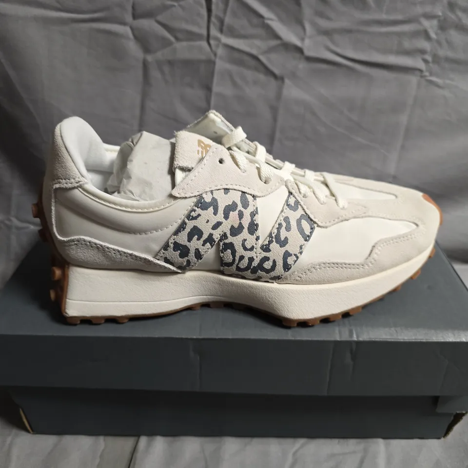 NEW BALANCE SNEAKERS – WHITE WITH LEOPARD PRINT PANELS - UK SIZE 5.5
