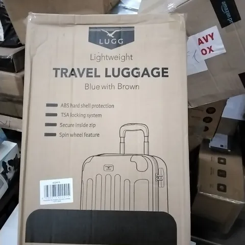 BOXED LUGG LIGHTWEIGHT TRAVEL LUGGAGE CASE - BLUE & BROWN 