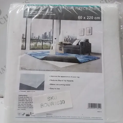BRAND NEW DUAL FLEECE WHITE RUG UNDERLAY 60 X 220 CM