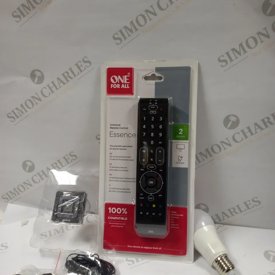 LOT OF APPROXIMATELY 20 ELECTRICALS TO INCLUDE GROOVE POP 3GB PERSONAL MP3 PLAYER, ONE FOR ALL ESSENCE UNIVERSAL REMOTE CONTROL, HIVE ACTIVE LIGHTBULB, ETC