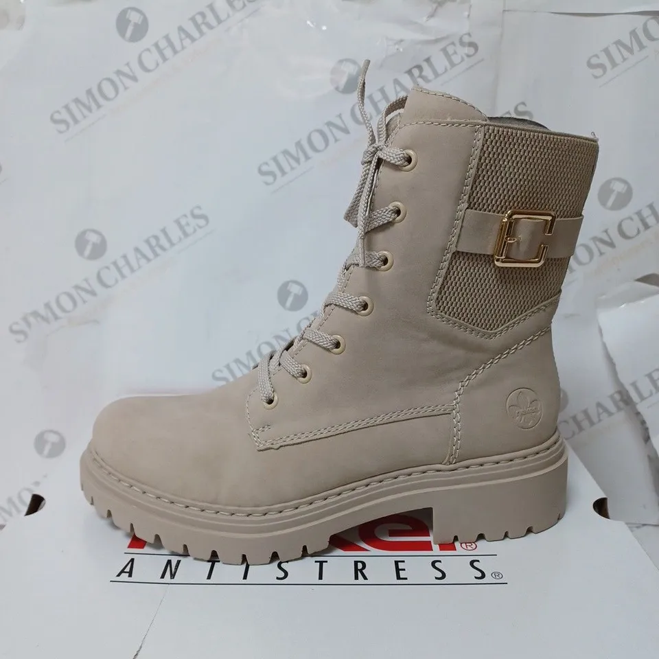 BOXED RIEKER LACE BOOTS, CREAM - SIZE 6