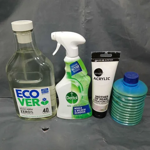 TOTE OF ASSORTED HOUSEHOLD ITEMS TO INCLUDE ECOVER,DETTOL AND ACRYLIC