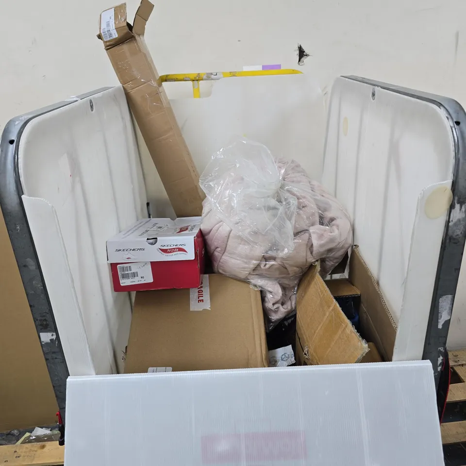 CAGE OF APPROXIMATELY 15 ASSORTED ITEMS TO INCLUDE SKECHERS ARCH FIT TRAINERS, COZEE HOME, RIEKER ETC