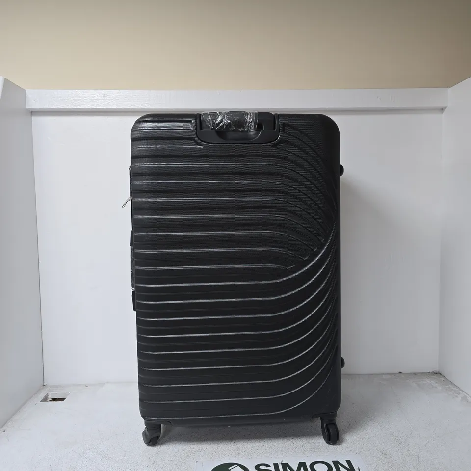 BLACK HARD-SHELL ROLLING SUITCASE WITH 360° SPINNER WHEELS