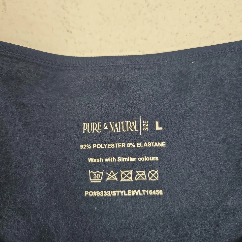 PURE & NATURAL NAVY LONG SLEEVE SCOOP NECK FLEECE-LINED TOP – SIZE L