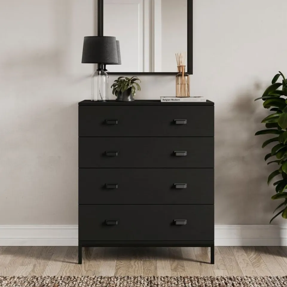 BOXED FULTON 4 DRAWER CHEST - BLACK (2 BOXES)