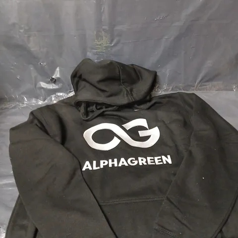 APPROXIMATELY 15 ALPHAGREEN HOODIE – BLACK WITH SILVER LOGO-SIZE S