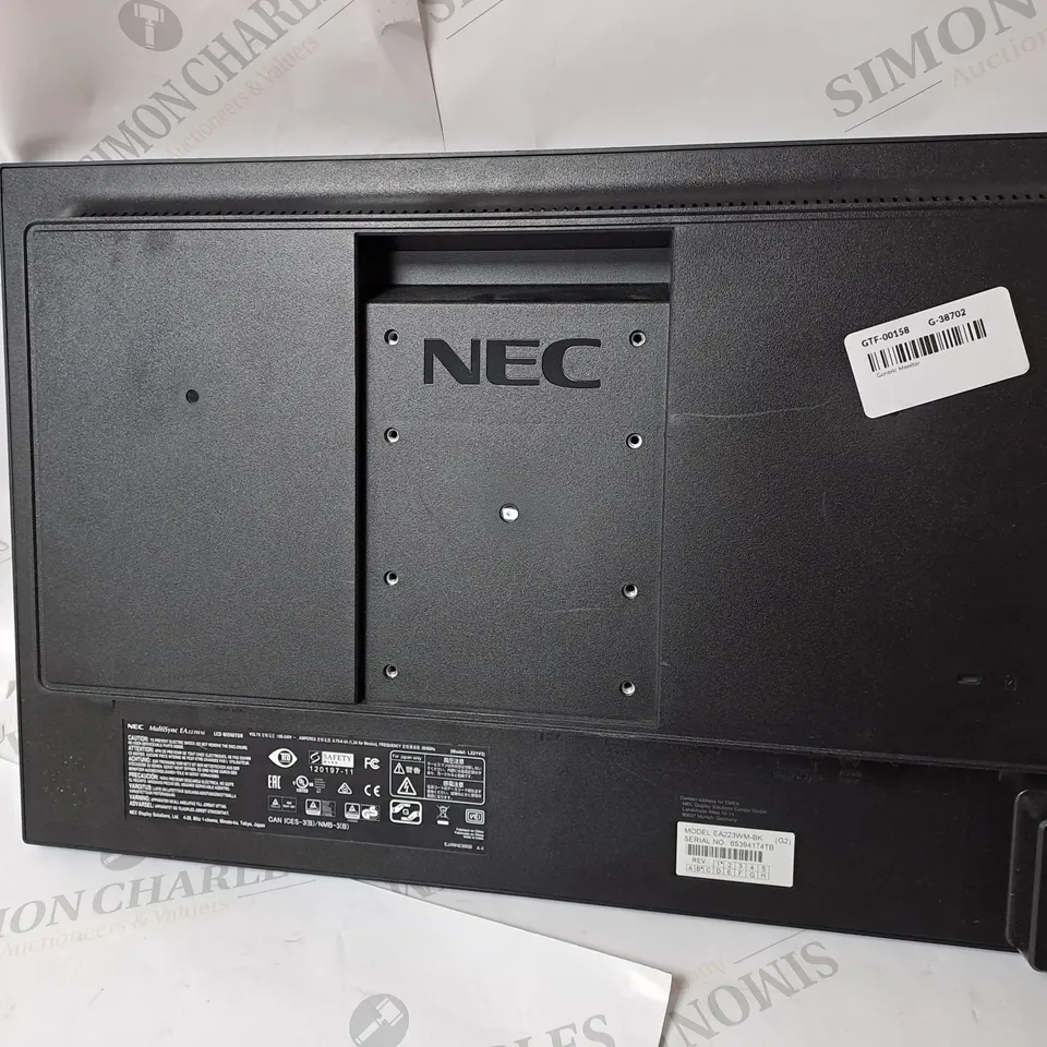 NEC MULTISYNCH 22"LCD MONITOR MODEL EA223WM-BK SERIAL #65394174TB