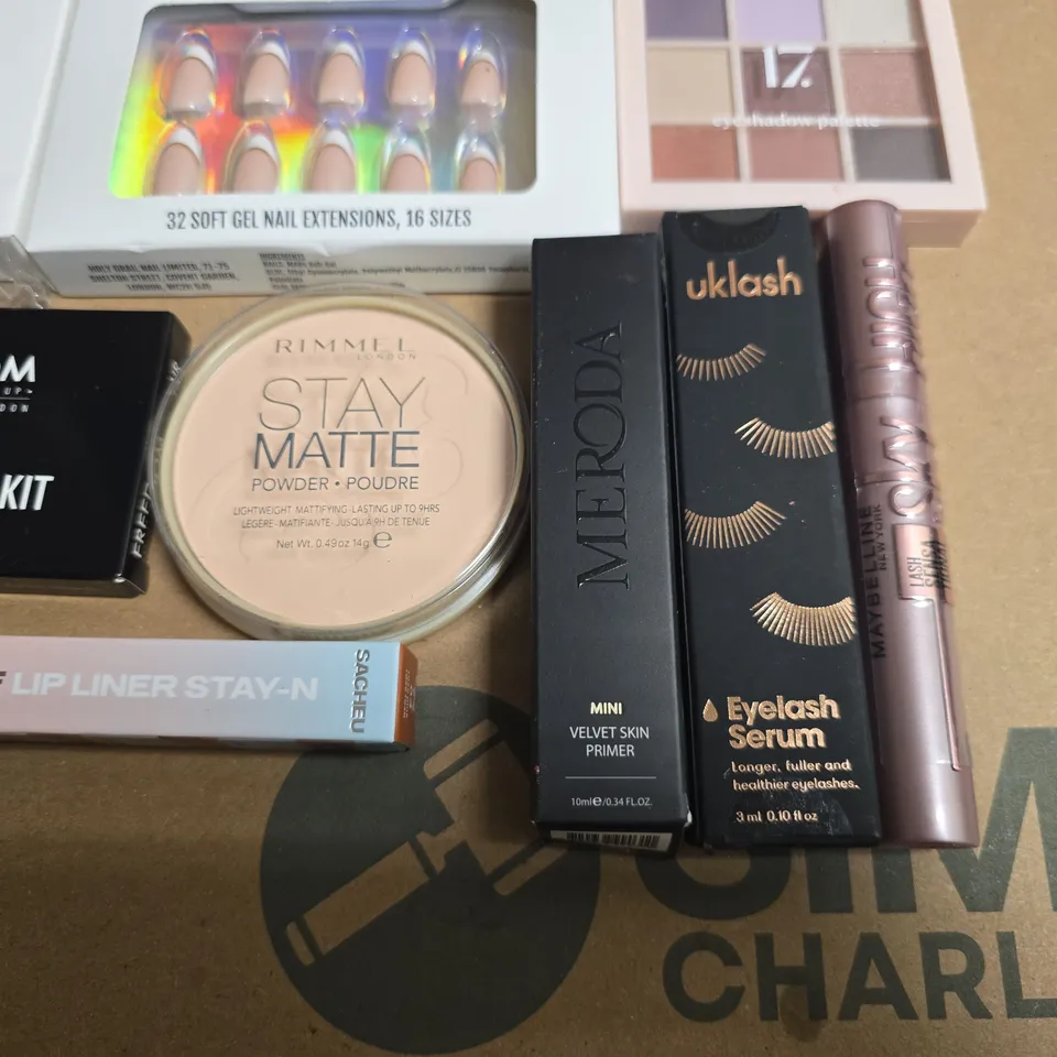 LOT OF 12 ASSORTED COSMETIC ITEMS TO INCLUDE IL MAKIAGE FOUNDATION, FYNE BLUSHER AND RIMMEL MATTE POWDER
