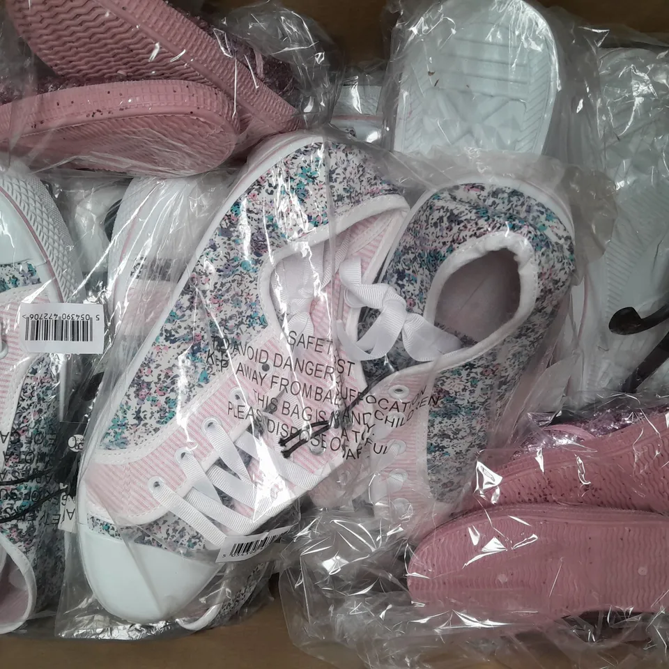 BOX OF APPROXIMATELY 10 ASSORTED PAIRS OF SHOES AND FOOTWEAR ITEMS IN VARIOUS STYLES AND SIZES TO INCLUDE LOVE YOUR SHOES, GIRL 2 GIRL, ETC