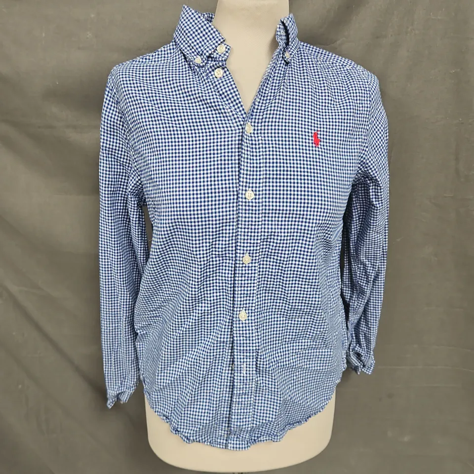 RALPH LAUREN BUTTON DOWN SHIRT IN BLUE CHECK SIZE L