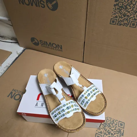 RIEKER ANTISTRESS WOMEN'S SANDALS – WHITE STRAPS WITH BEADED DETAILING