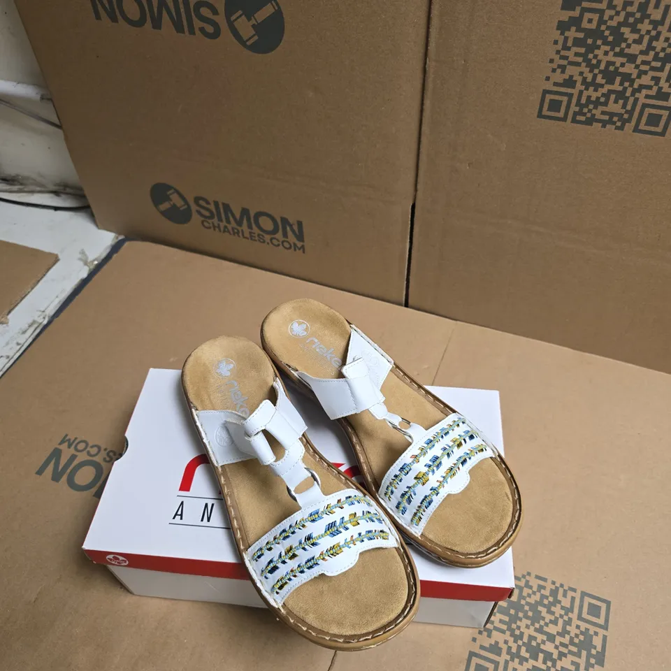 RIEKER ANTISTRESS WOMEN'S SANDALS – WHITE STRAPS WITH BEADED DETAILING