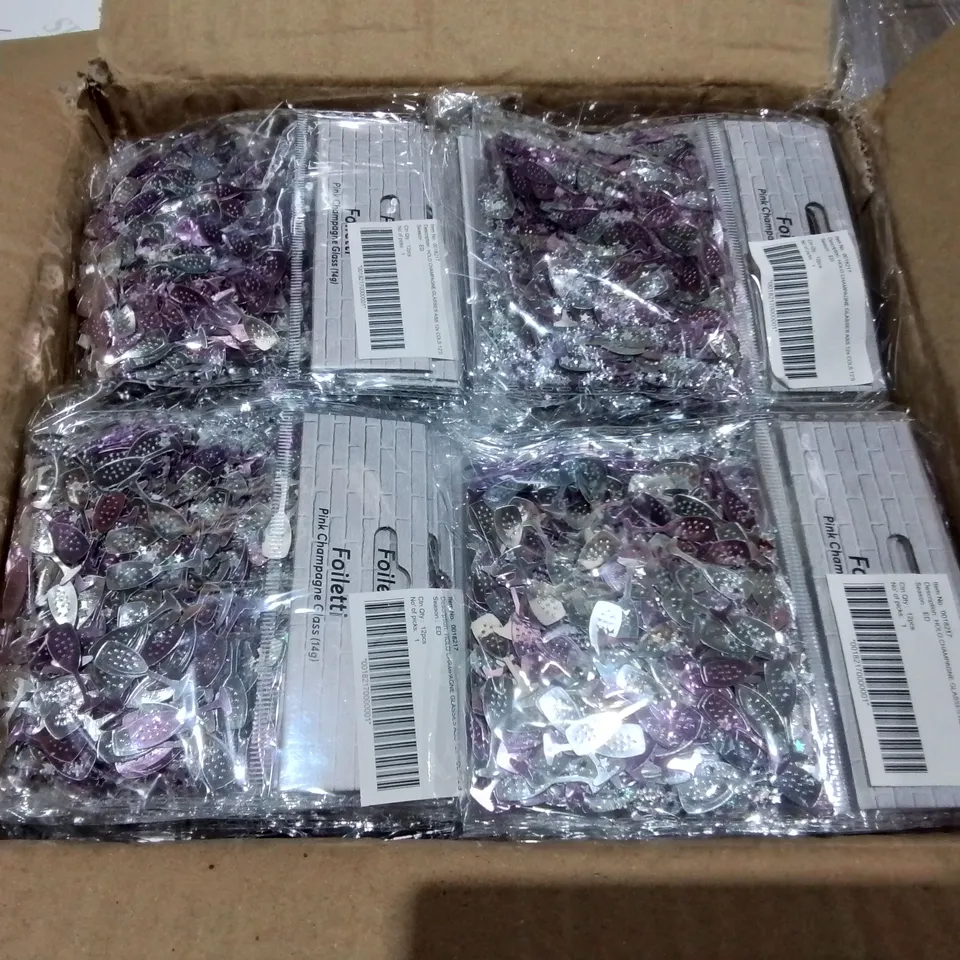LOT OF 144 BRAND NEW 14G PACKS OF PINK CHAMPAGNE GLASS CONFETTI 