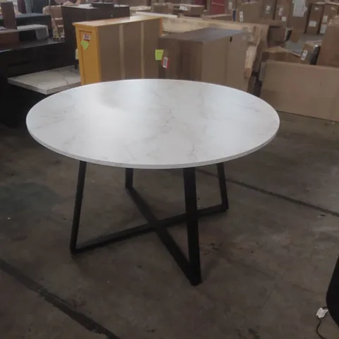 DESIGNER ROUND MARBLE EFFECT WOODEN TOP DINING TABLE WITH METAL BASE